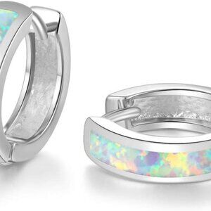 Huggie Earrings Opal Hinged Hoop Earrings Gold Plated Hypoallergenic Small Hoop